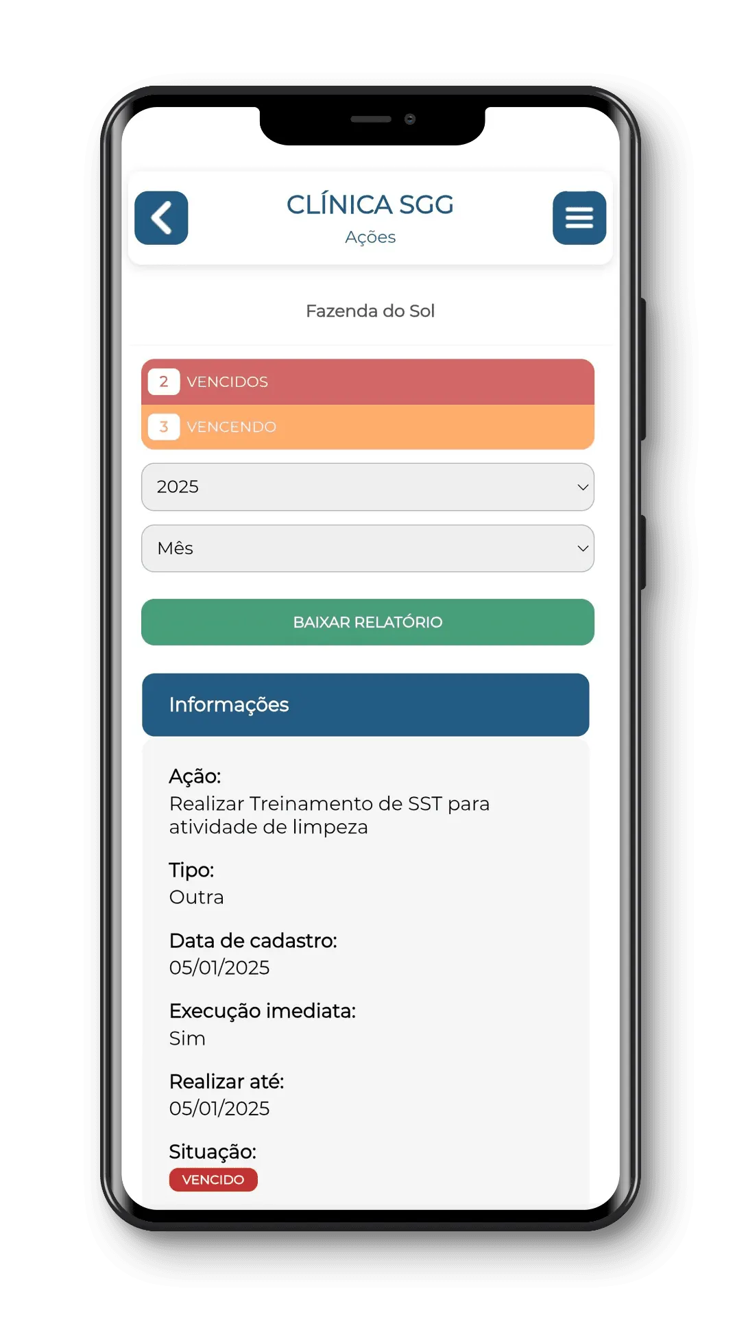 Interface do Portal do Cliente SGG - Ações