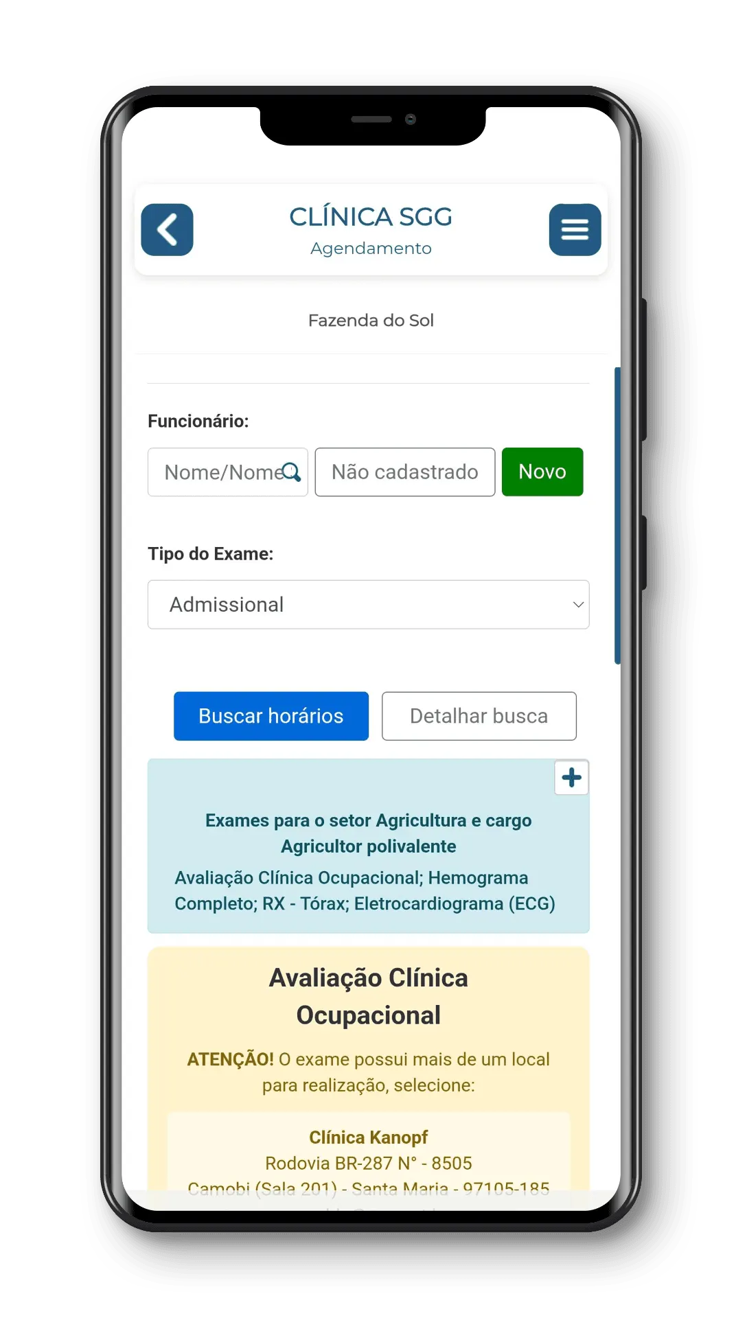 Interface do Portal do Cliente SGG - Agendamento Online