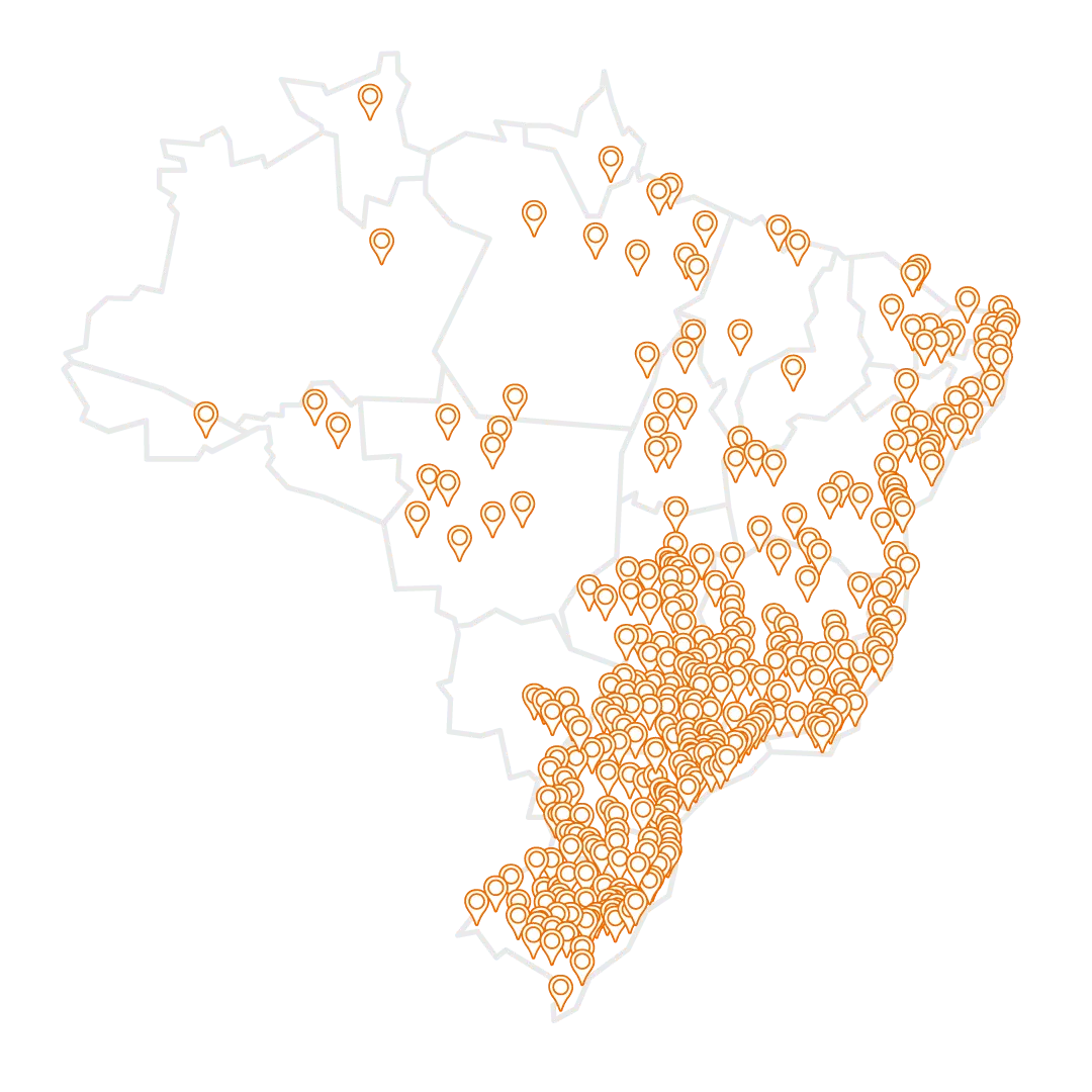 Mapa do Brasil com rede credenciada SGG Net