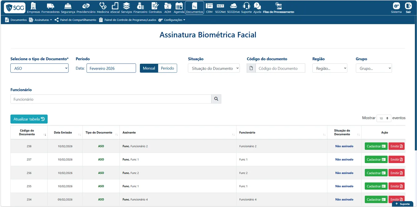 Assinatura do ASO por biometria facial no SGG