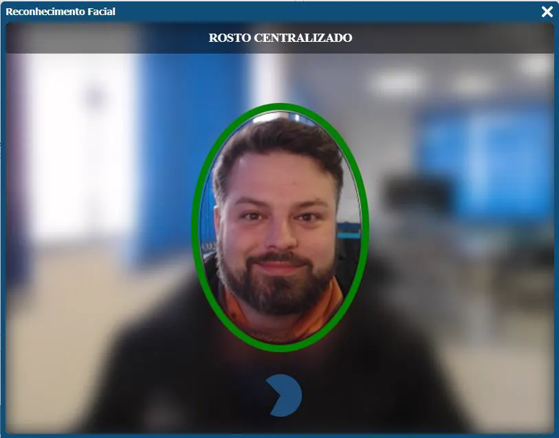 Tela de reconhecimento facial do SGG capturando o rosto do trabalhador para entrega de EPI