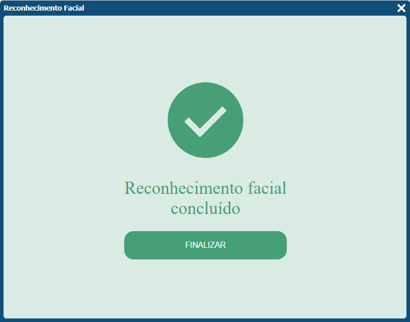 Tela de confirmação de reconhecimento facial concluído na entrega de EPI pelo SGG
