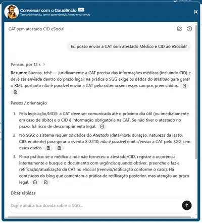 Gaudêncio — IA para Segurança do Trabalho e eSocial do SGG