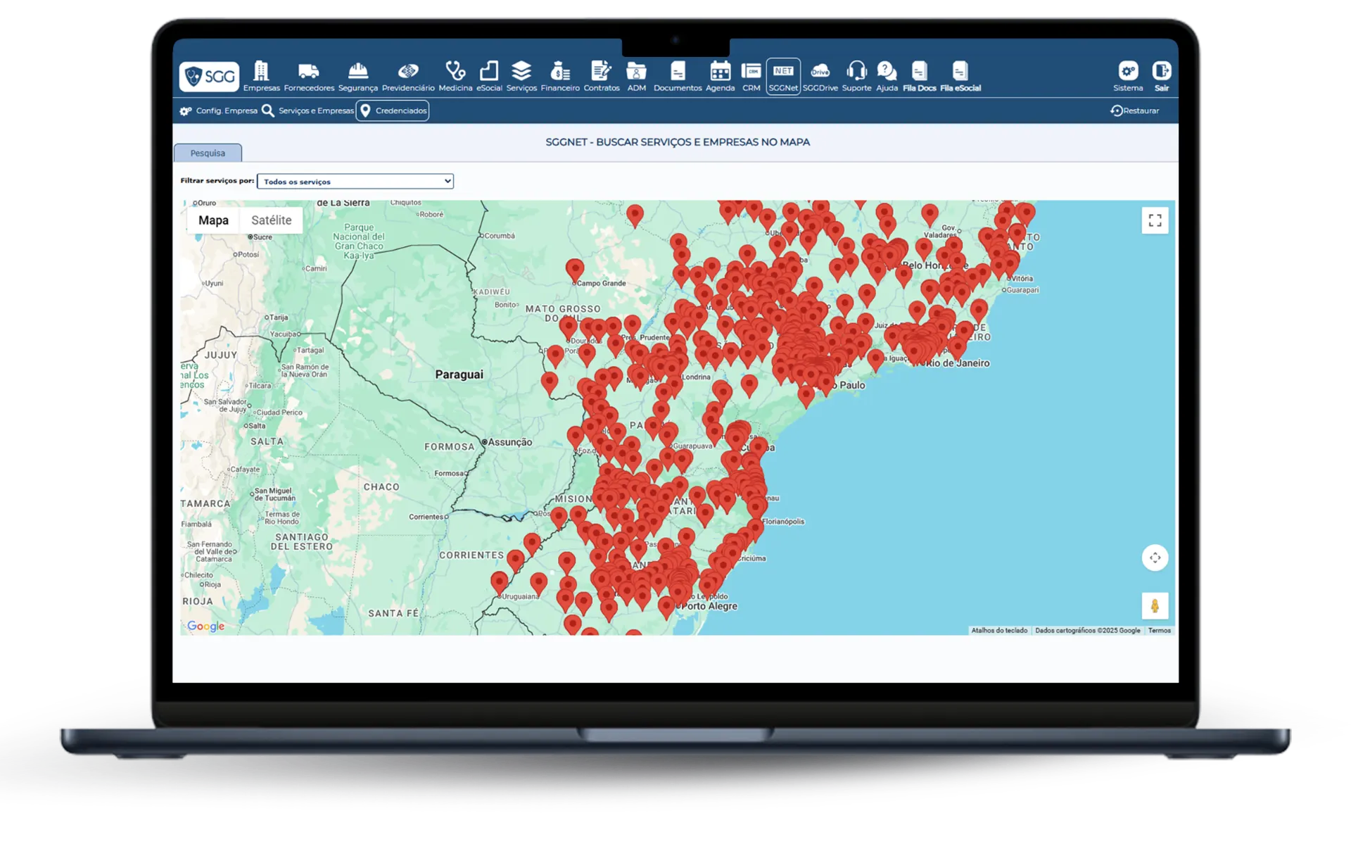 Rede Credenciada SGGNet - Mapa de prestadores de serviços