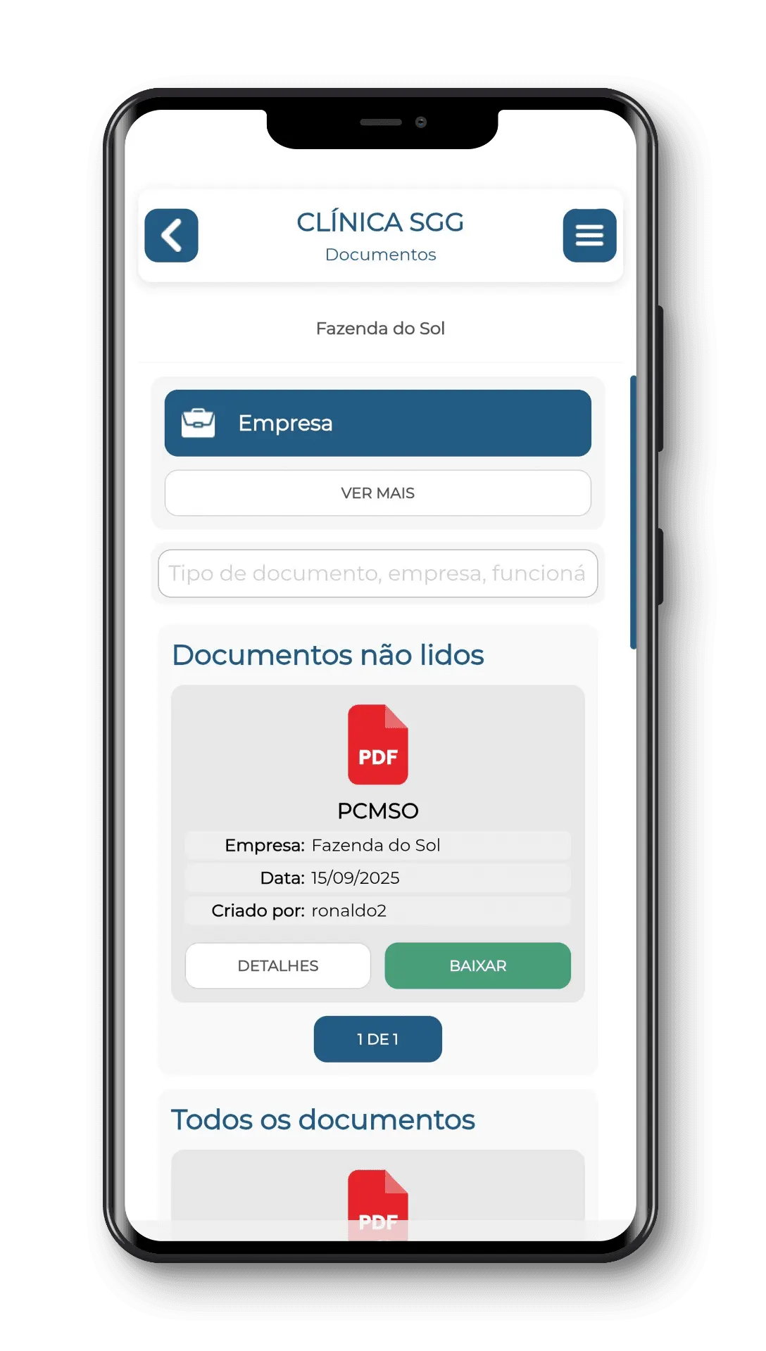 Interface do Portal do Cliente SGG - Documentos
