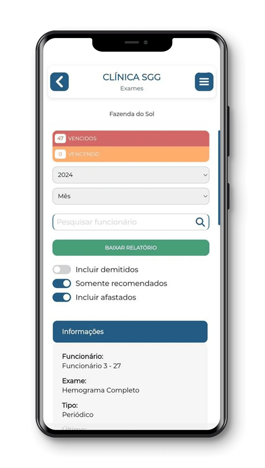 Interface do Portal do Cliente SGG - Exames