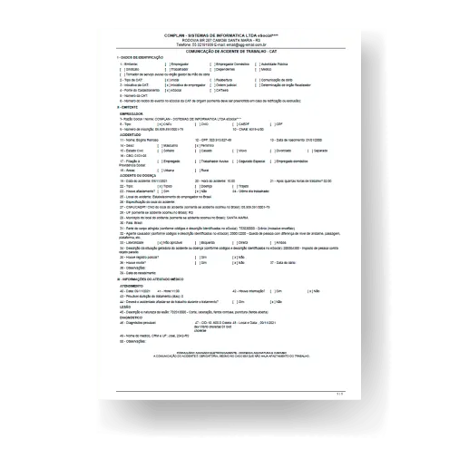 Formulário de acidentes de trabalho