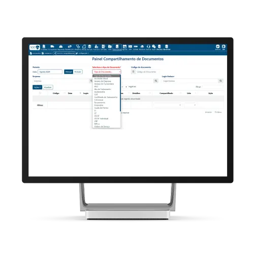 Painel de compartilhamento de documentos